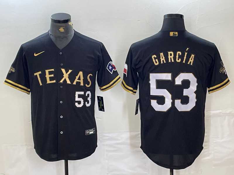 Mens Texas Rangers #53 Adolis Garcia Black Gold Cool Base Stitched Baseball Jersey->texas rangers->MLB Jersey
